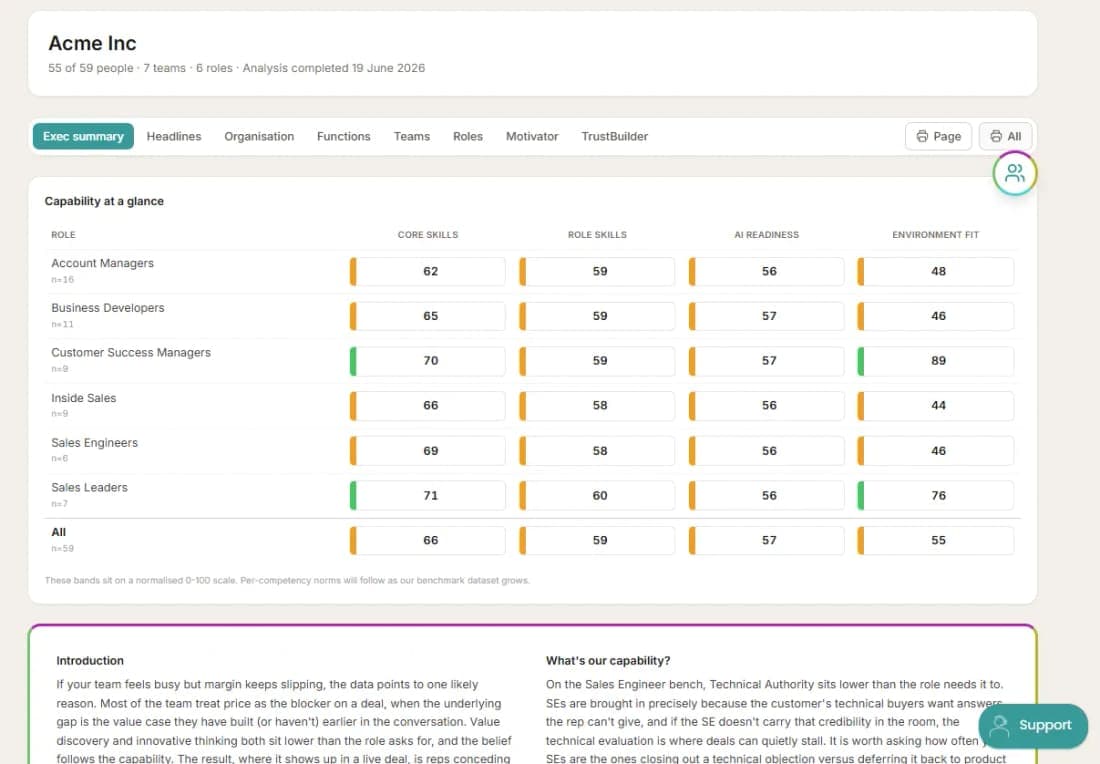 Team Diagnostic dashboard